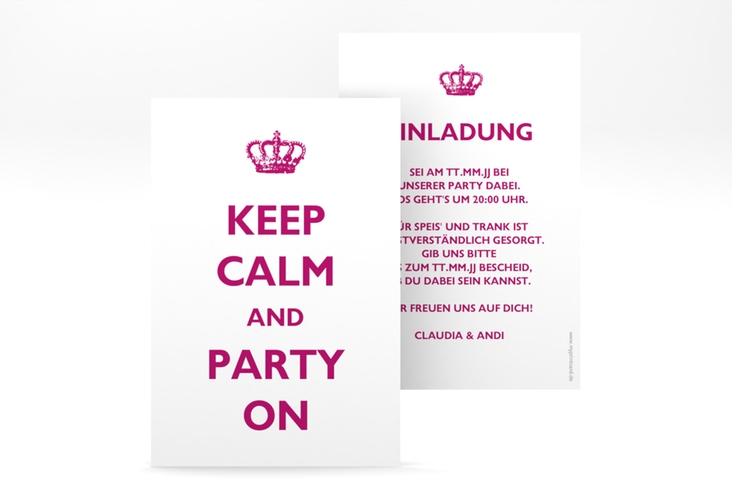 Party Einladungskarte Statement A6 Karte hoch mit Keep-Calm-Spruch