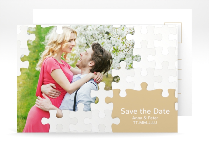 Save the Date-Postkarte Puzzle A6 Postkarte beige