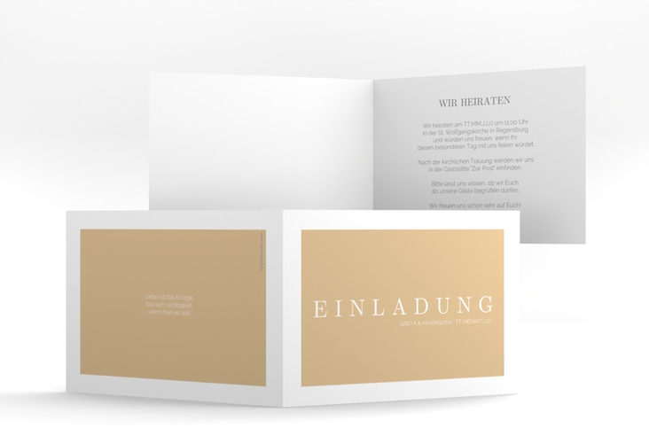 Hochzeitseinladung Simply A6 Klappkarte quer beige hochglanz