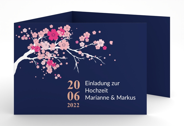 Hochzeitseinladung Sakura A6 Doppel-Klappkarte