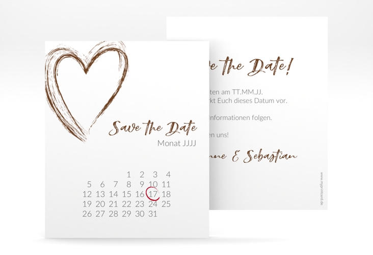 Save the Date-Kalenderblatt Liebe Kalenderblatt-Karte braun