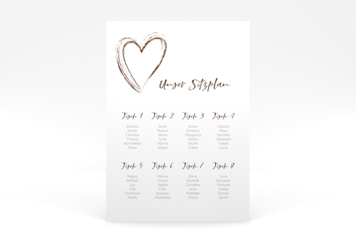 Sitzplan Poster Hochzeit Liebe 50 x 70 cm Poster braun