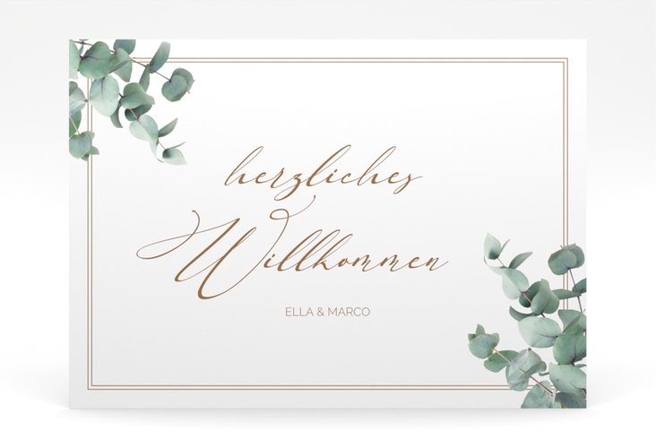 Willkommensschild Poster Eucalypt 70 x 50 cm Poster weiss mit Eukalyptus und edlem Rahmen