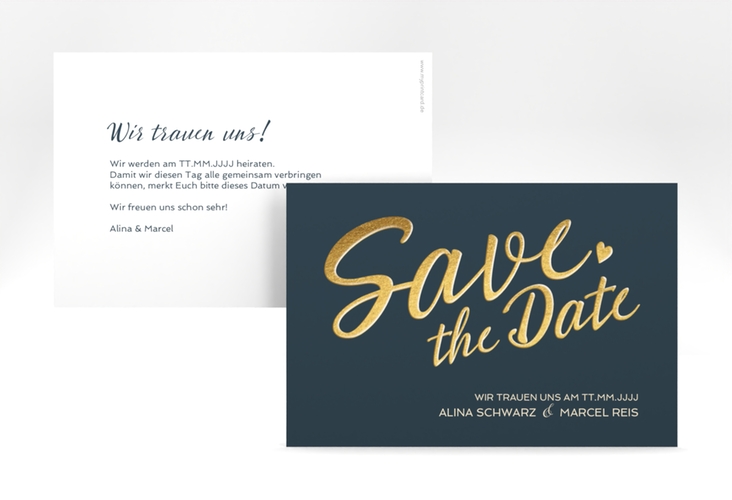 Save the Date-Karte Glam A6 Karte quer blau