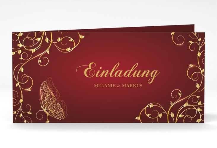 Hochzeitseinladung Eternity lange Klappkarte quer rot