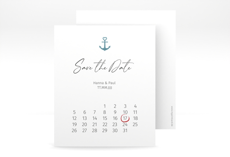 Save the Date-Kalenderblatt Ankerliebe Kalenderblatt-Karte im minimalistischen maritimen Design mit Anker