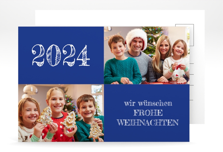 Weihnachtskarte Besinnlichkeit A6 Postkarte blau zum selbst Gestalten mit Fotos