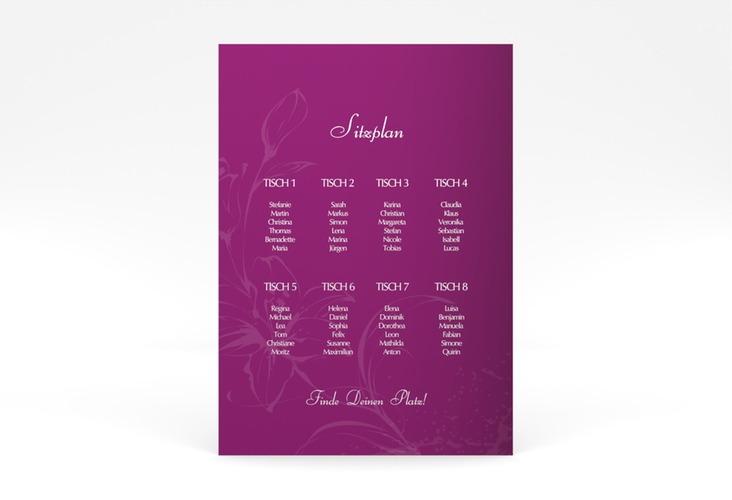 Sitzplan Poster Hochzeit Lille 50 x 70 cm Poster pink