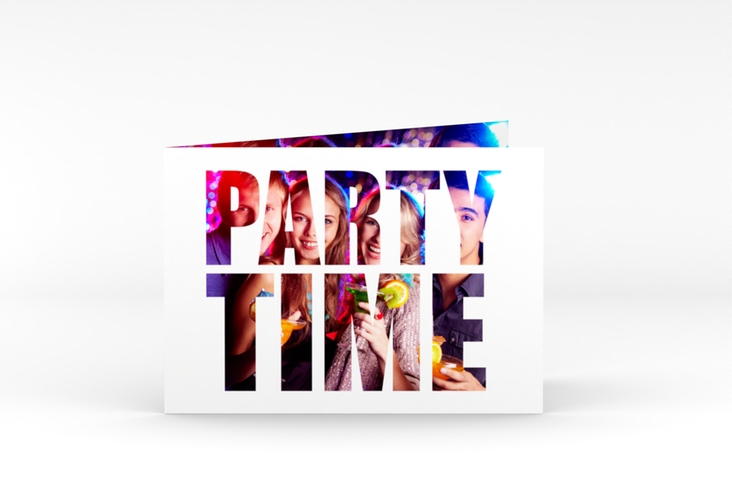 Partyeinladung Partytime A6 Klappkarte quer weiss mit Foto