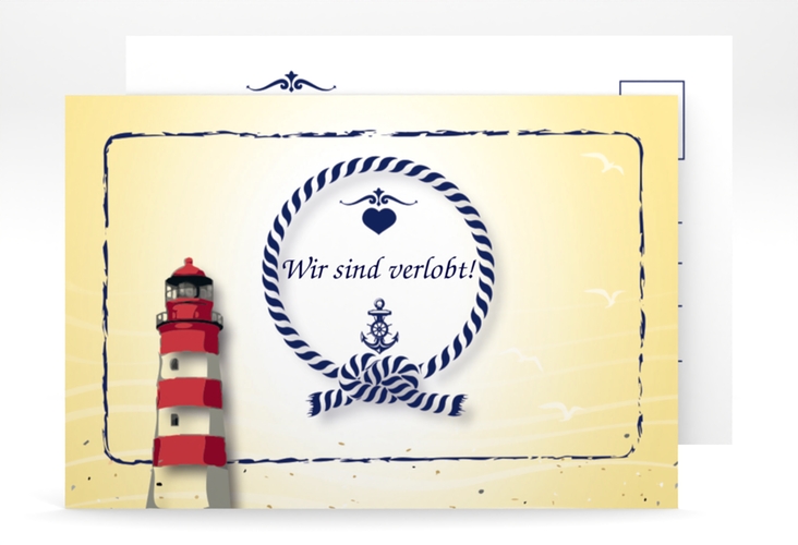 Verlobungskarte zur Hochzeit Sylt A6 Postkarte gelb mit Leuchtturm