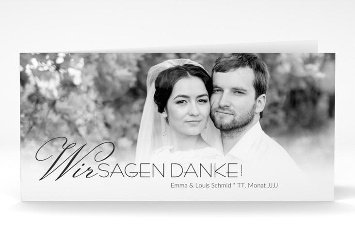 Danksagung Hochzeit Bokeh lange Klappkarte quer weiss hochglanz