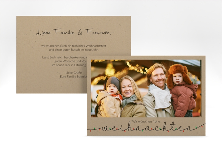 Weihnachtskarte Lichterketten Schrift A6 Karte quer für Weihnachtsgrüße mit Familienfoto