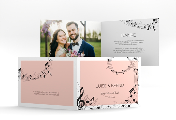 Dankeskarte Hochzeit Melody A6 Klappkarte quer rosa