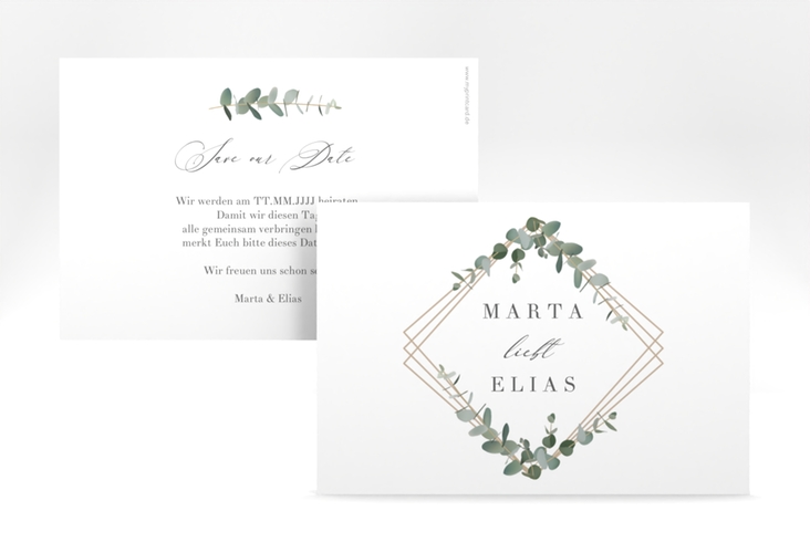 Save the Date-Karte Eukalyptus A6 Karte quer weiss