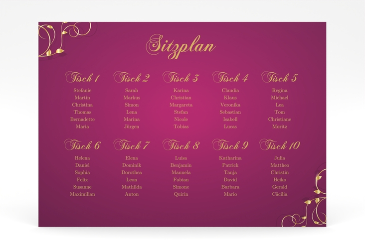 Sitzplan Poster Hochzeit Eternity 70 x 50 cm Poster pink