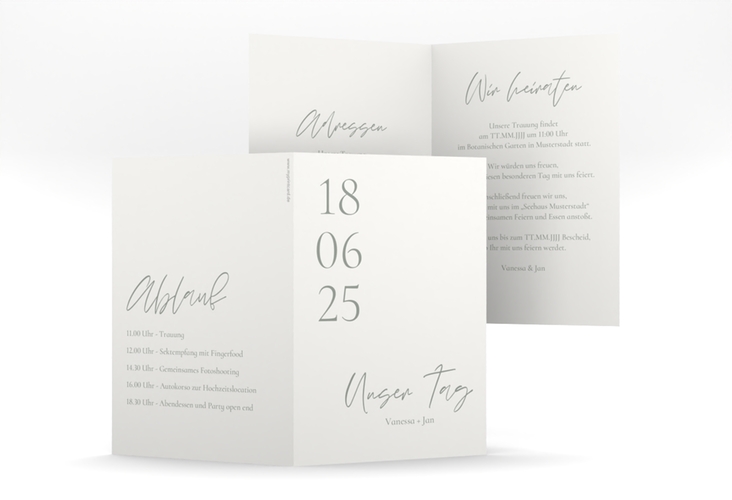 Einladungskarte Hochzeit Day A6 Klappkarte hoch weiss mit Datum im minimalistischen Design