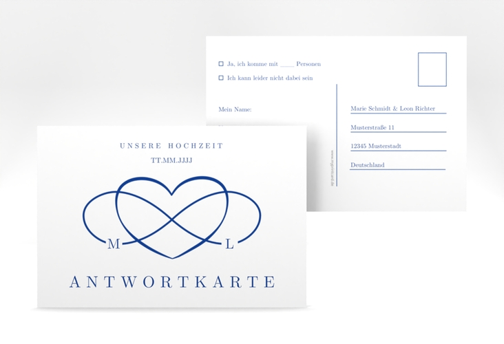 Antwortkarte Hochzeit Infinity A6 Postkarte blau