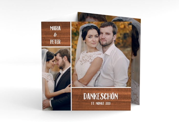 Dankeskarte Hochzeit Landliebe quadr. Doppel-Klappkarte braun