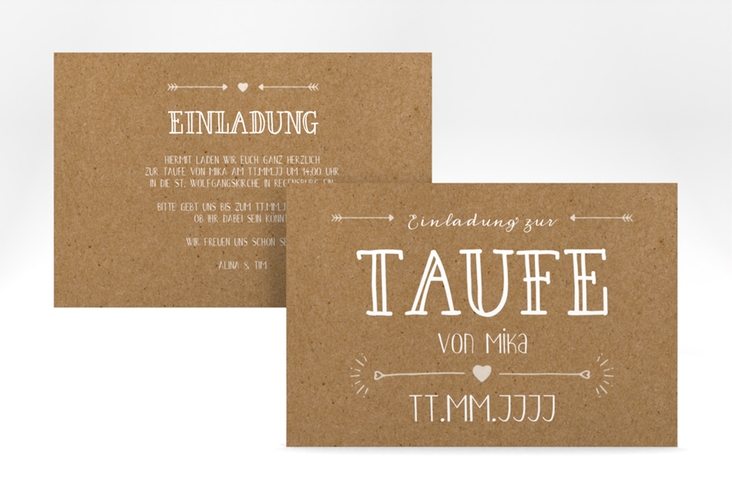 Taufeinladung Lettering A6 Karte quer Kraftpapier hochglanz