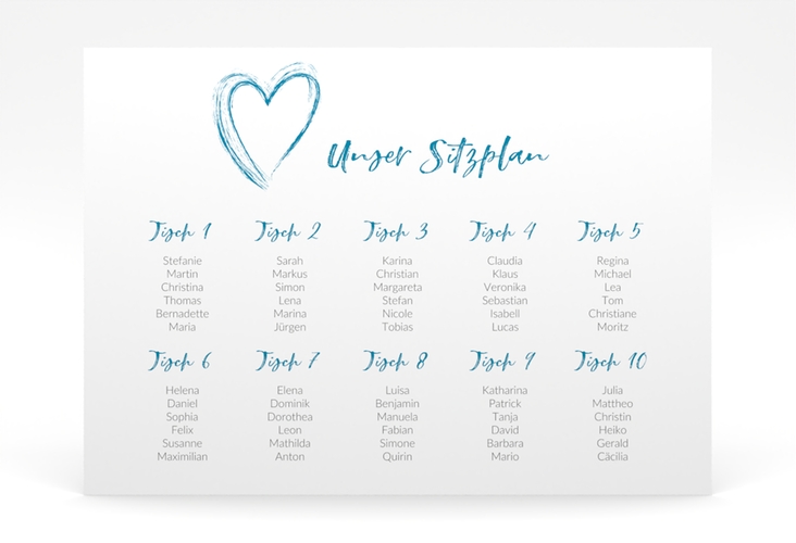 Sitzplan Poster Hochzeit Liebe 70 x 50 cm Poster tuerkis