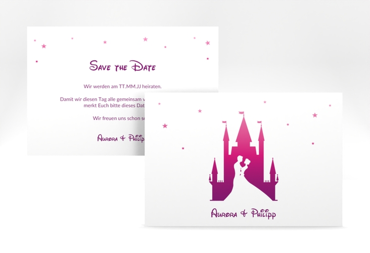 Save the Date-Karte Castle A6 Karte quer pink hochglanz