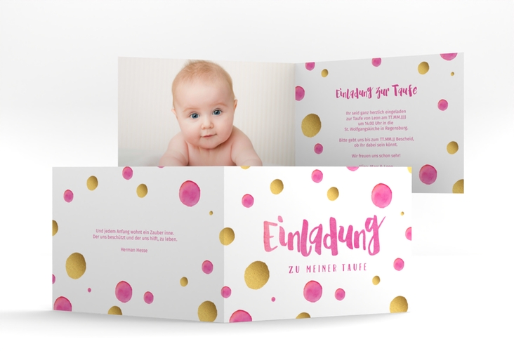 Einladung Taufe Grace A6 Klappkarte quer pink