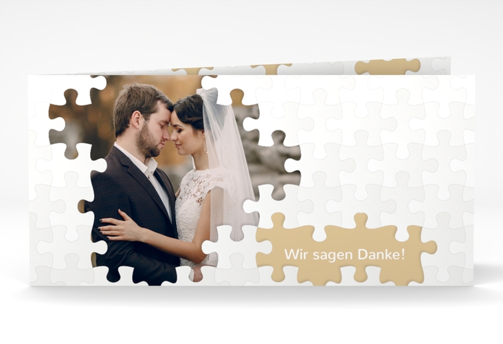 Dankeskarte Hochzeit Puzzle lange Klappkarte quer beige hochglanz