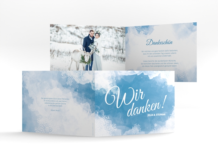 Danksagungskarte Hochzeit Frozen A6 Klappkarte quer mit Winter-Design