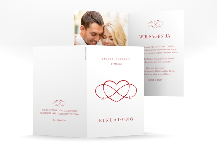 Einladungskarte Hochzeit Infinity A6 Klappkarte hoch rot