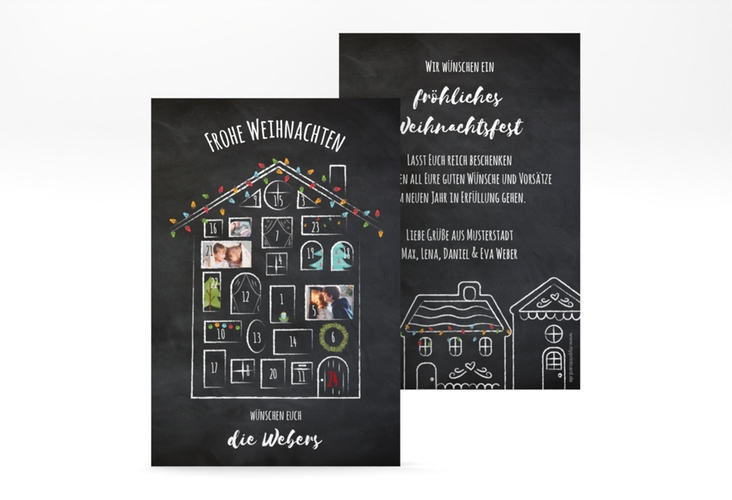 Weihnachtskarte Adventskalender A6 Karte hoch schwarz hochglanz