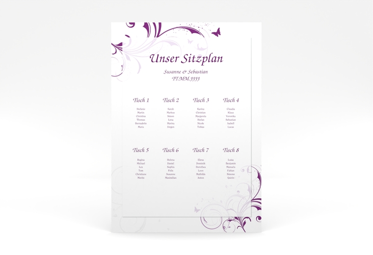 Sitzplan Poster Hochzeit Palma 50 x 70 cm Poster lila