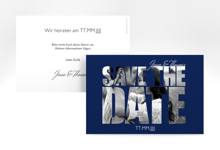 Save the Date-Karte Hochzeit Letters A6 Karte quer blau