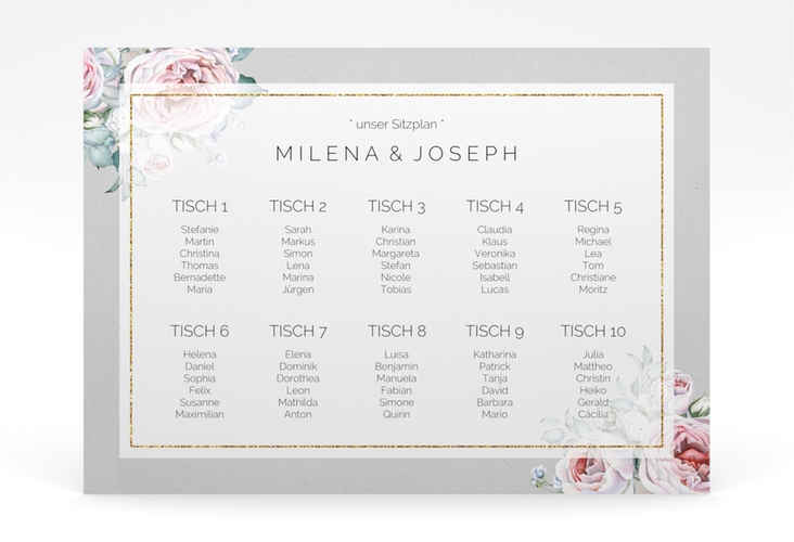 Sitzplan Poster Hochzeit Embrace 70 x 50 cm Poster grau