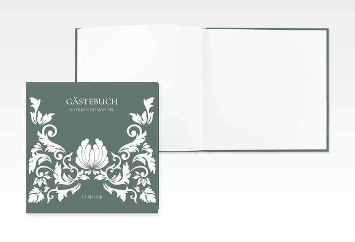 Gästebuch Creation Hochzeit Royal 20 x 20 cm, Hardcover gruen mit barockem Blumen-Ornament