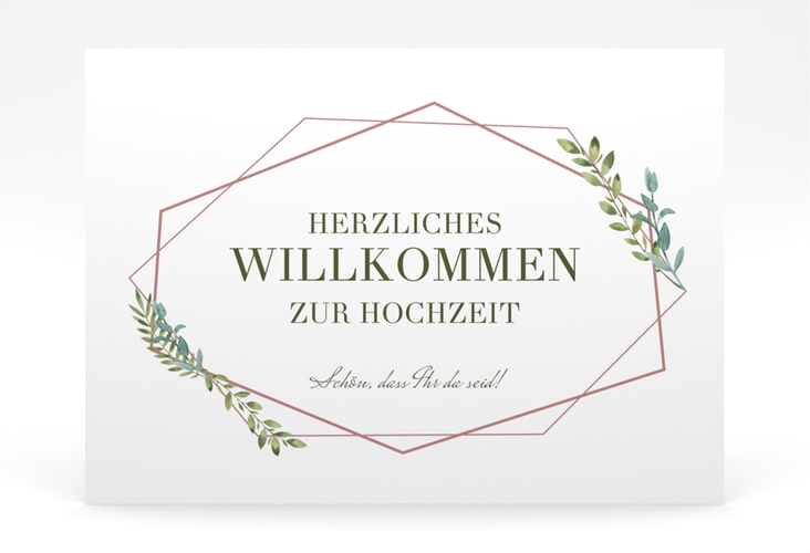 Willkommensschild Poster Herbarium 70 x 50 cm Poster rosa mit geometrischem Rahmen und Blätter-Dekor