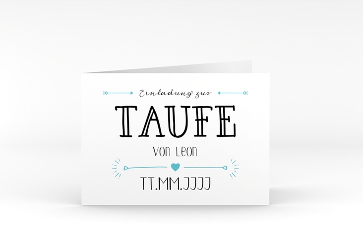 Taufeinladung Lettering A6 Klappkarte quer tuerkis hochglanz