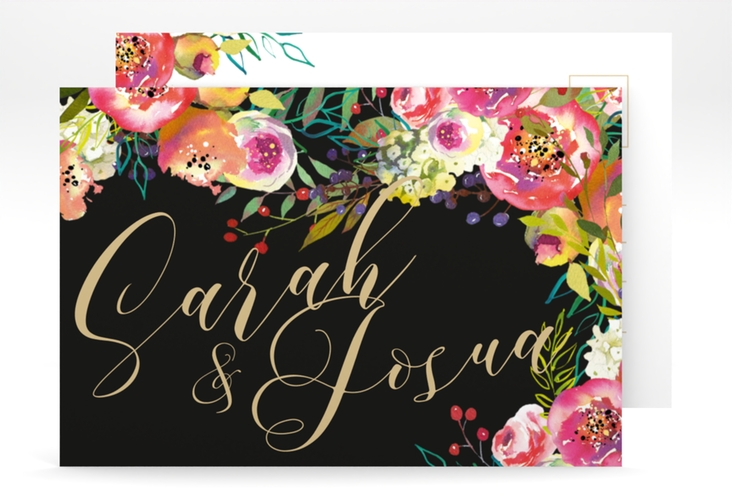 Save the Date-Postkarte Flowerbomb A6 Postkarte schwarz hochglanz