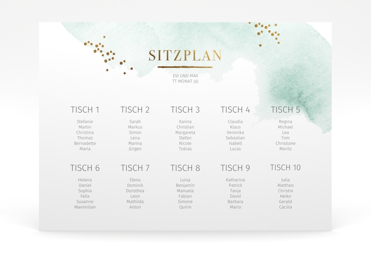 Sitzplan Poster Hochzeit Pastell 70 x 50 cm Poster mint