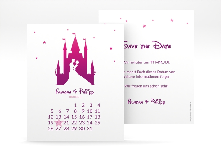 Save the Date-Kalenderblatt Castle Kalenderblatt-Karte pink