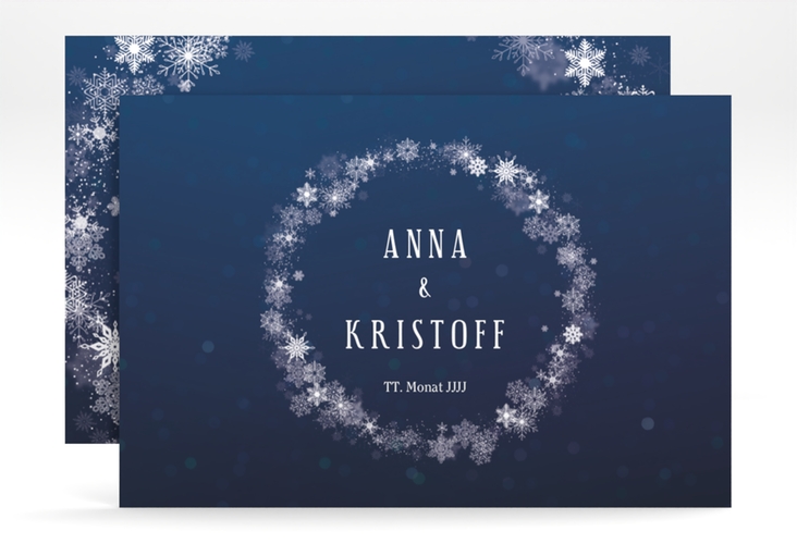 Save the Date-Karte Winterdream A6 Karte quer blau mit Eisblumen