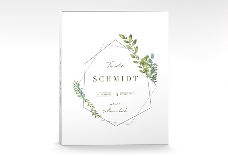 Stammbuch A4 Herbarium Stammbuch A4 grau mit geometrischem Rahmen und Blätter-Dekor