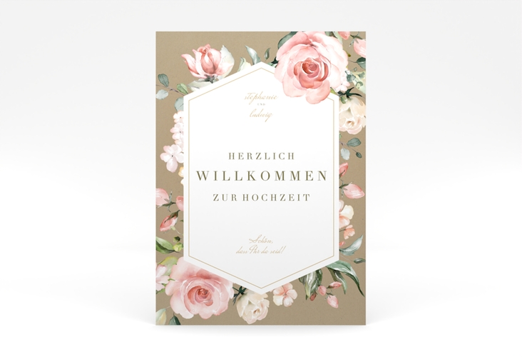 Willkommensschild Poster Graceful 50 x 70 cm Poster mit Rosenblüten in Rosa und Weiß