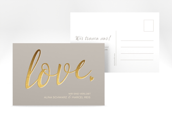 Verlobungskarte Hochzeit Glam A6 Postkarte grau