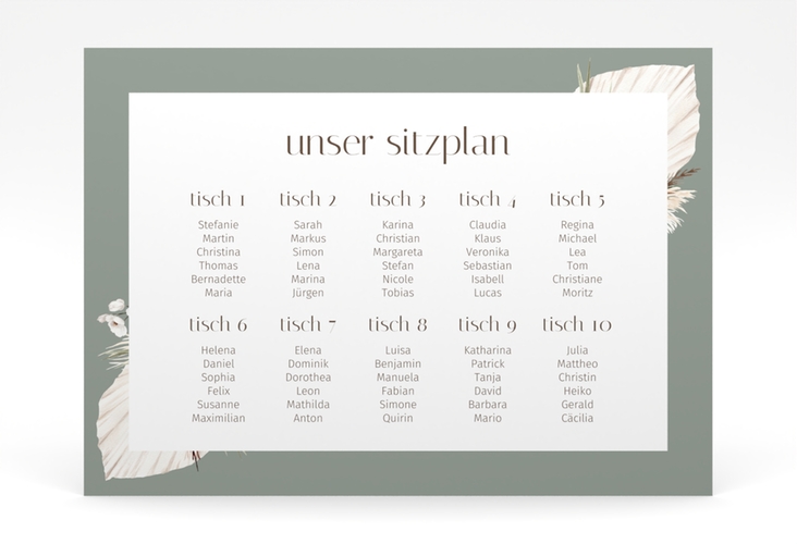 Sitzplan Poster Hochzeit Bohemian 70 x 50 cm Poster gruen