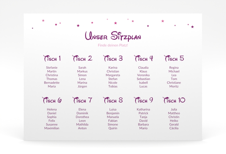 Sitzplan Poster Hochzeit Castle 70 x 50 cm Poster pink