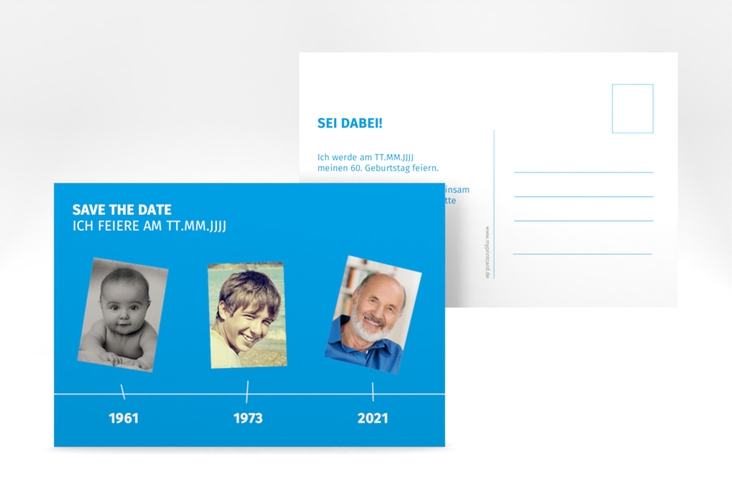 Save the Date-Postkarte Geburtstag Timeline A6 Postkarte blau