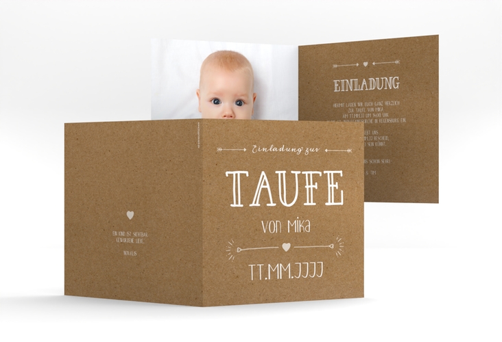 Taufeinladung Lettering quadr. Klappkarte Kraftpapier hochglanz