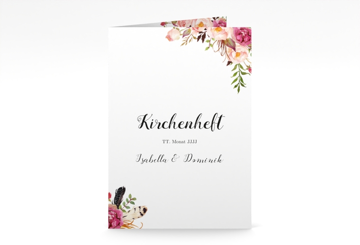 Kirchenheft Hochzeit Flowers A5 Klappkarte hoch weiss mit bunten Aquarell-Blumen