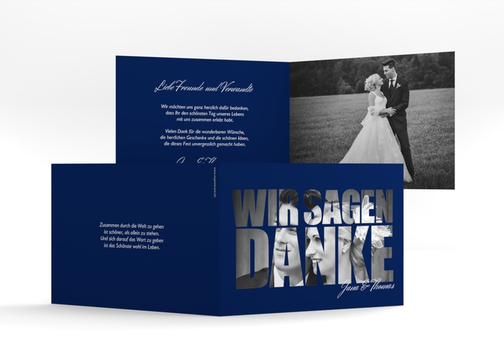 Danksagungskarte Hochzeit Letters A6 Klappkarte quer blau