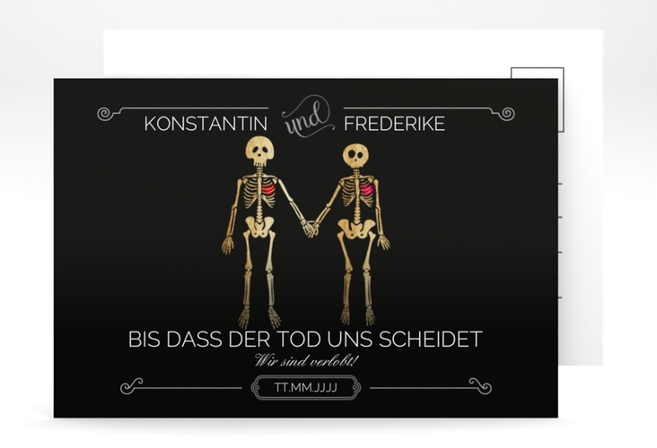 Verlobungskarte Hochzeit Bones A6 Postkarte schwarz